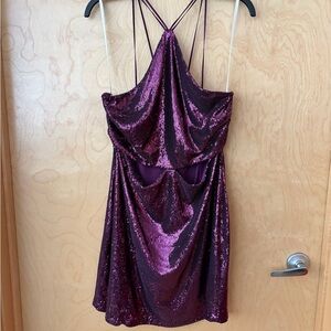HALSTON Sequin Halter Dress